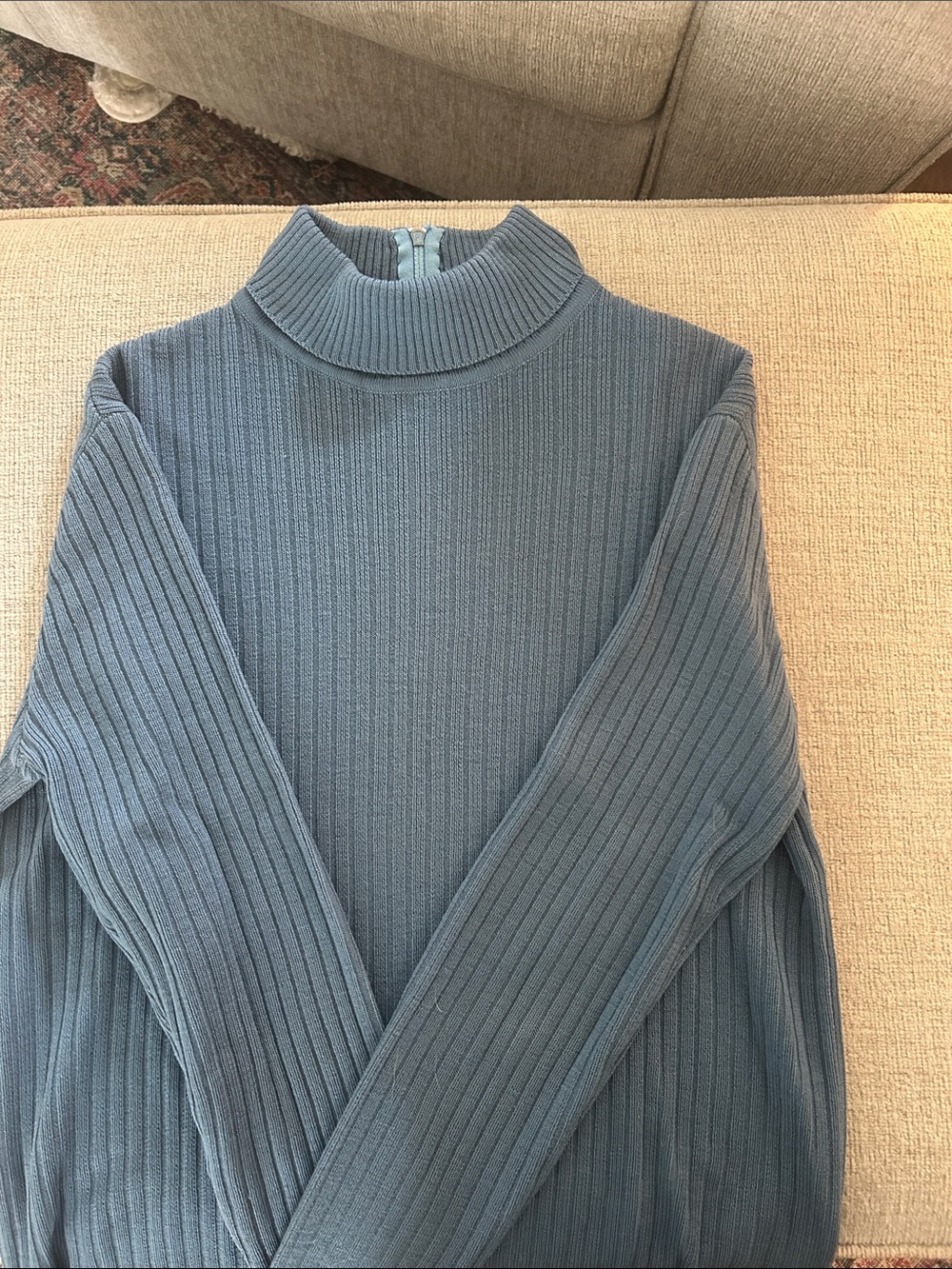 Vintage Wool Ribbed Mock Neck Sweater - Blue